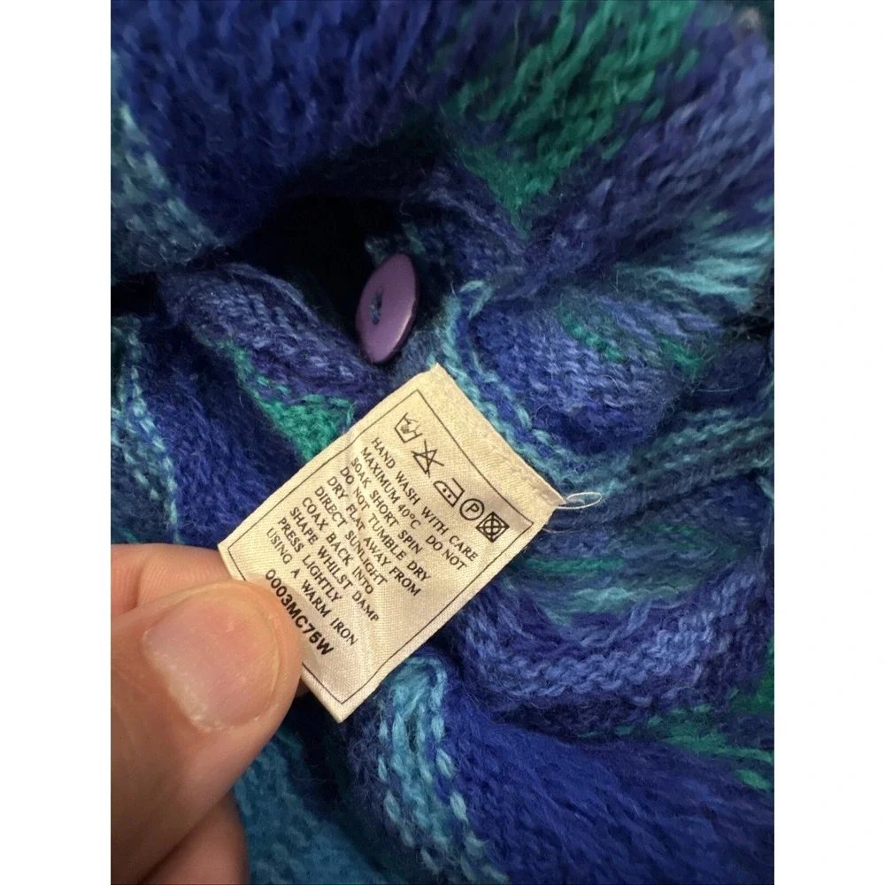 Vintage 90s Tulchan Cardigan Blue Wool Oversized Coogi S/M Unisex‎ Festival Ugly